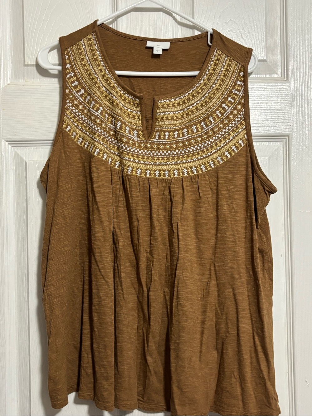 J. Jill Brown Sleeveless Embroidered Yoke Tank Sz XL VGUC